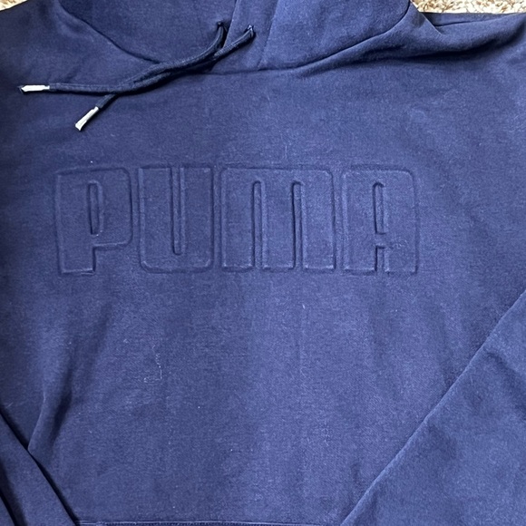 Puma SE Medium Navy Blue Embossed Pullover Hoodie Sweatshirt - Picture 2 of 13